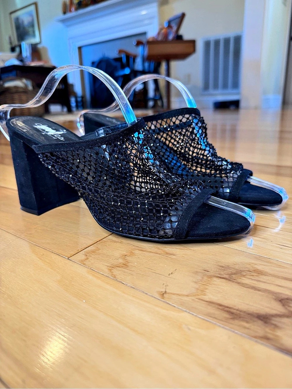 Charles by Charles David Runaway Black Mesh Rhinestone Heeled Mules Sz 11